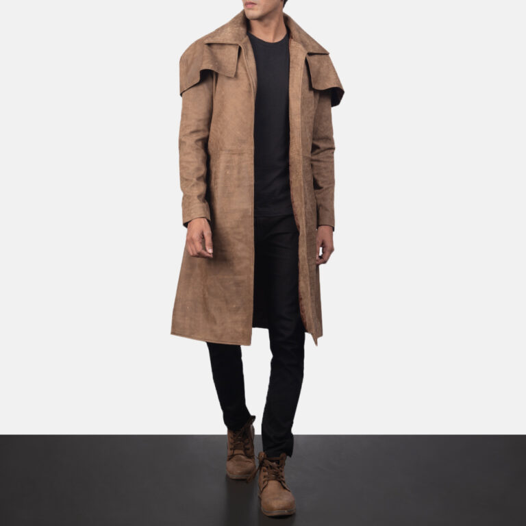 Mens Army Brown Leather Duster462621312-9-1557205819773